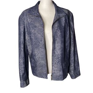 Rachel Adams Womens Jacket Size 20W Zip Up Chambray Blue Lined Paisley
